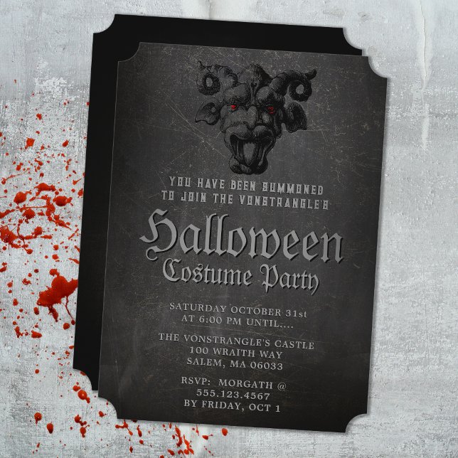 Scary Vintage Gothic Halloween Party Invitation (scary gargoyle invitation)