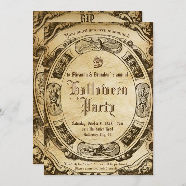 Scary Vintage Victorian Gothic Spooky Halloween Invitation (Front/Back)