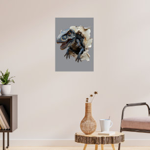 Scary Wall Breakout Dinosaur Raptor Poster Print