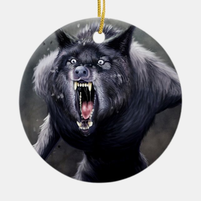 scary werewolf ceramic ornament (Front)