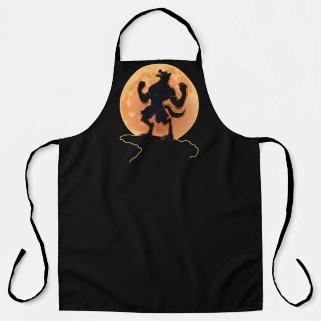 Scary Werewolf Howling Trick or Treat Halloween Apron (Front)
