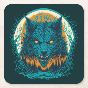Scary Werewolf Square Paper Coaster