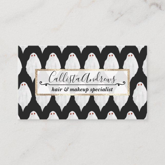 Scary White Halloween Ghosts Watercolor Pattern Business Card (Front)