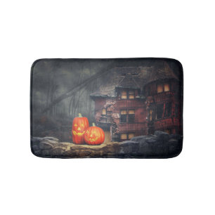 Scary White with Black Spiders Halloween Pumpkin Bath Mat
