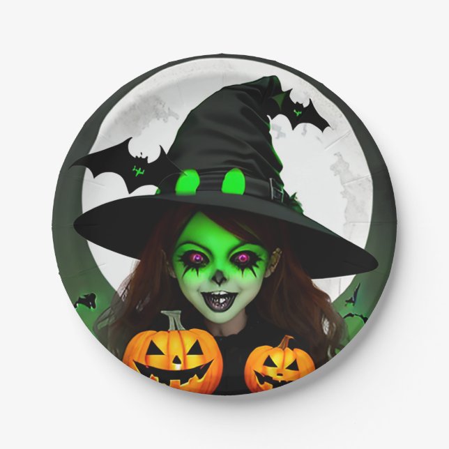 Scary Wicked Witch Halloween Party Paper Plate (Front)