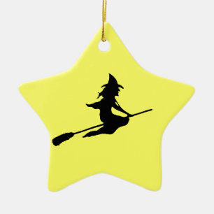 Scary Witch and Broom Ceramic Tree Decoration