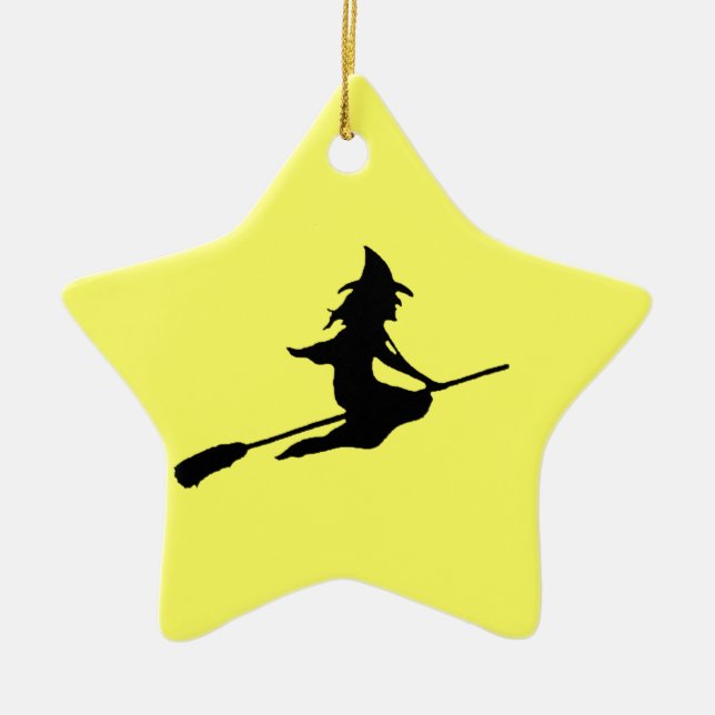 Scary Witch and Broom Ceramic Tree Decoration (Front)