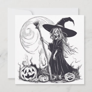 Scary Witch and Pumpkins Card