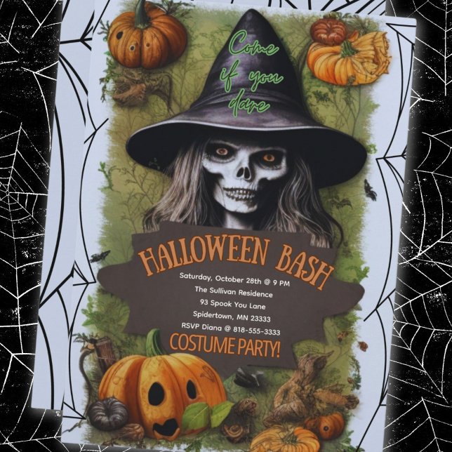 Scary Witch Halloween Bash Costume Party Invitation (Halloween Costume Party Ugly With Invitation)
