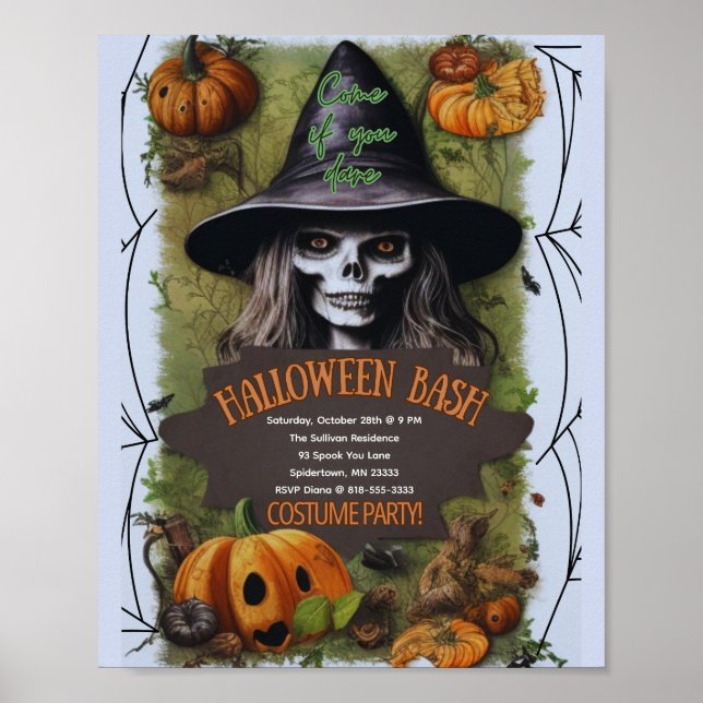 Scary Witch Halloween Bash Costume Party Poster (Front)