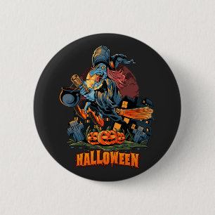 Scary Witch On a Broom 6 Cm Round Badge
