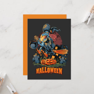 Scary Witch On a Broom Invitation