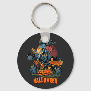 Scary Witch On a Broom Key Ring