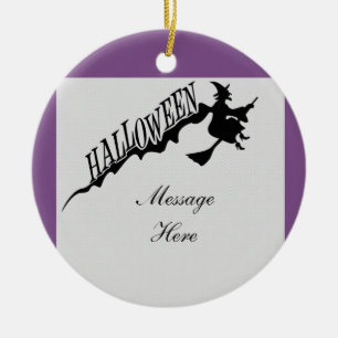 Scary Witch Riding Broom Halloween Thunder_Cove Ceramic Ornament