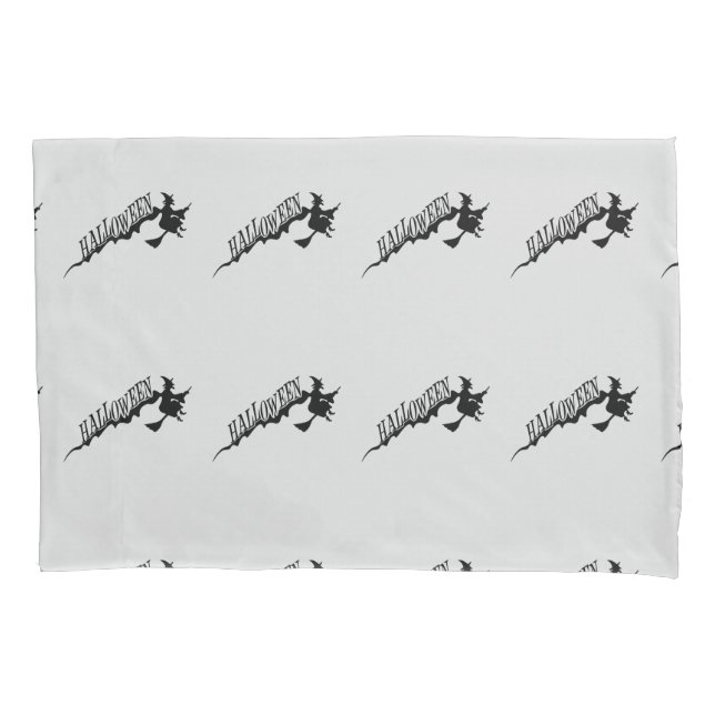 Scary Witch Riding Broom Halloween Thunder_Cove Pillowcase (Front)