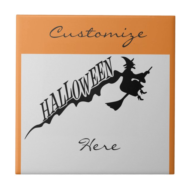 Scary Witch Riding Broom Halloween Thunder_Cove Tile (Front)