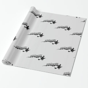 Scary Witch Riding Broom Halloween Thunder_Cove Wrapping Paper