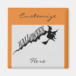 Scary Witch Riding Broom Thunder_Cove Halloween Magnet