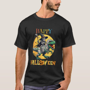 Scary Witch Riding Mummy Dinosaur T Rex Happy Hall T-Shirt