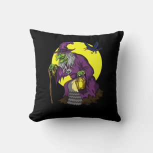 Scary Witch Spooky Raven Halloween Cushion