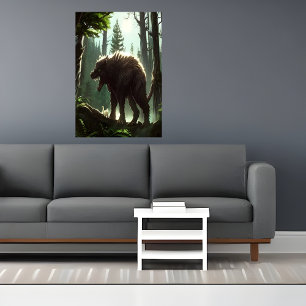 Scary wolf beast in the forest   AI Art Poster