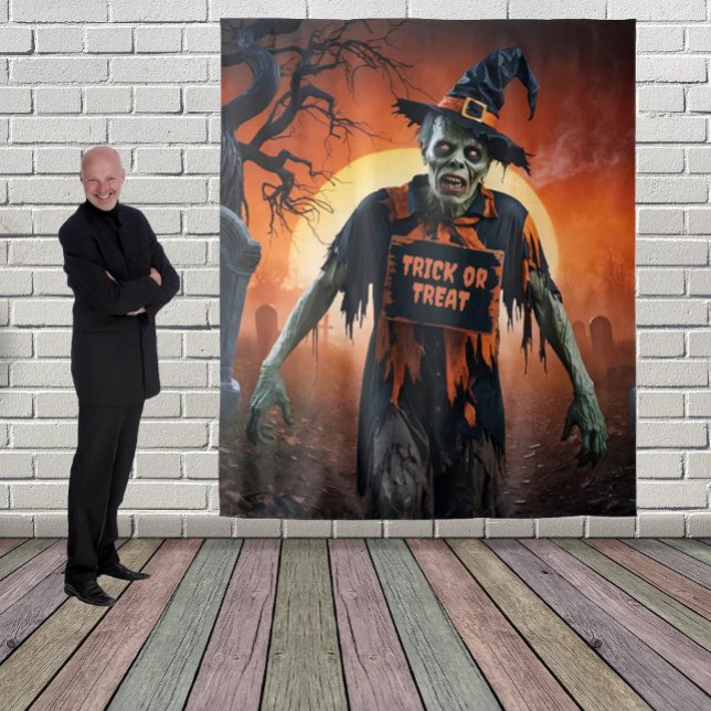 Scary Zombie in Graveyard Halloween Tapestry (Creator Uploaded)