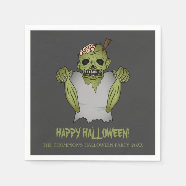 Scary Zombie Personalizable Halloween Event Text Napkin (Front)