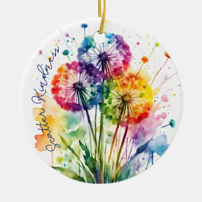 Scatter Kindness Rainbow Dandelion postive  Ceramic Ornament (Front)