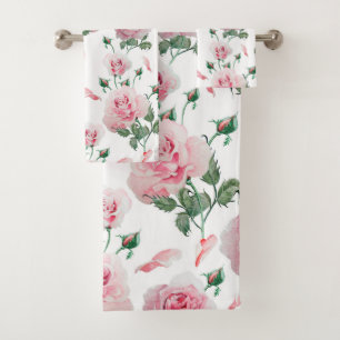 Scatter Pink Roses Pattern Bath Towel Set