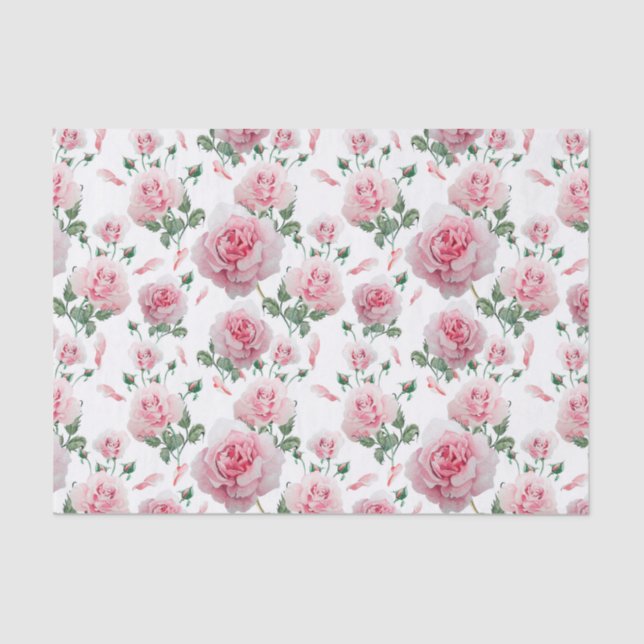 Scatter Pink Roses Pattern Tissue Paper (Front)
