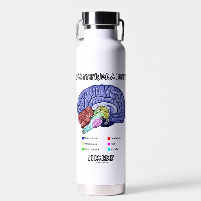 Scatterbrained Inside Brain Geek Humour Water Bottle (Front)
