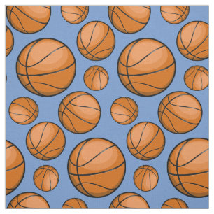 Scattered Basketballs Light Blue Fabric