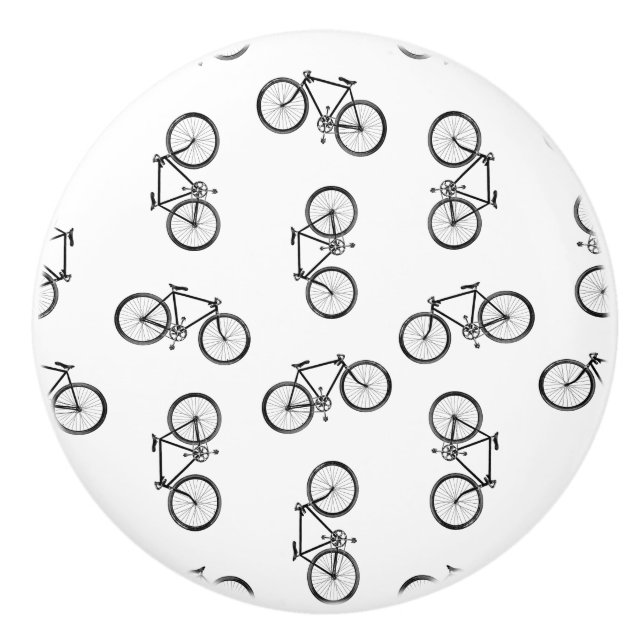 Scattered Bicycles Print Pattern CUSTOM BG COLOR Ceramic Knob (Front)