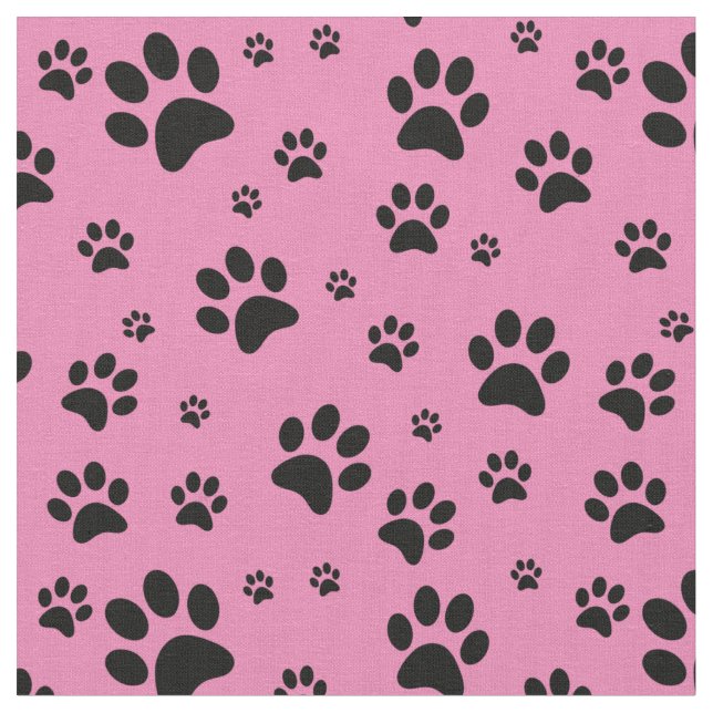 Scattered Black Paw Prints on Pink Fabric (Close Up)