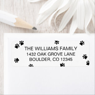 Scattered Black Paw Prints Return Address Label