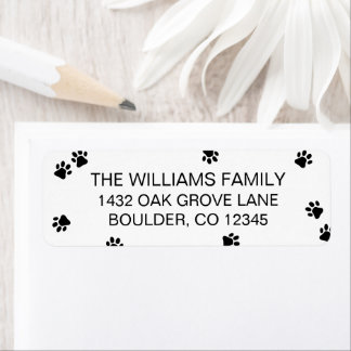 Scattered Black Paw Prints Return Address Label