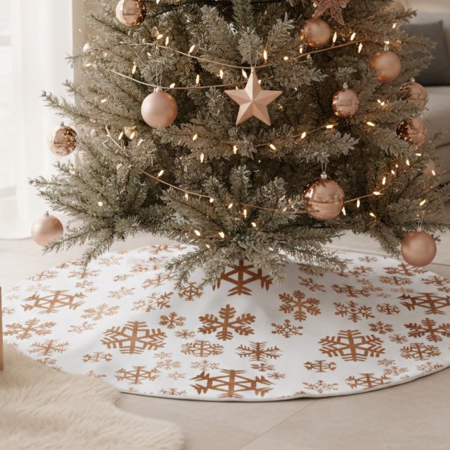 Scattered Copper Snowflakes Christmas Tree Skirt (Add a touch of modern luxury to your holiday decor)
