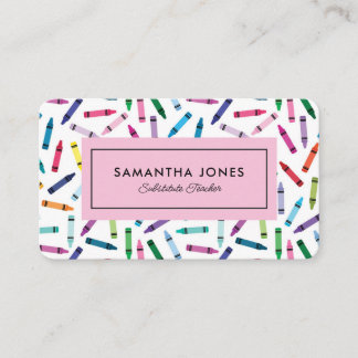 Scattered Crayons Substitute Teacher Contact Info Business Card
