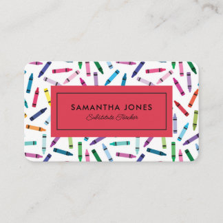 Scattered Crayons Substitute Teacher Contact Info Business Card