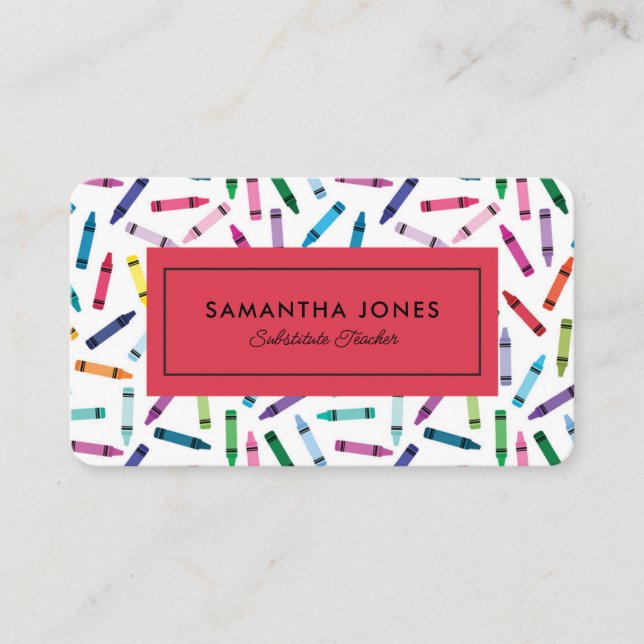 Scattered Crayons Substitute Teacher Contact Info Business Card (Front)