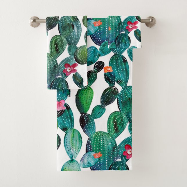 Scattered Desert Prickley Pear Cactus Bath Towel Set (Insitu)