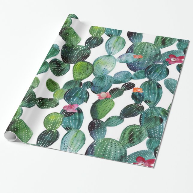 Scattered Desert Prickley Pear Cactus Wrapping Paper (Unrolled)