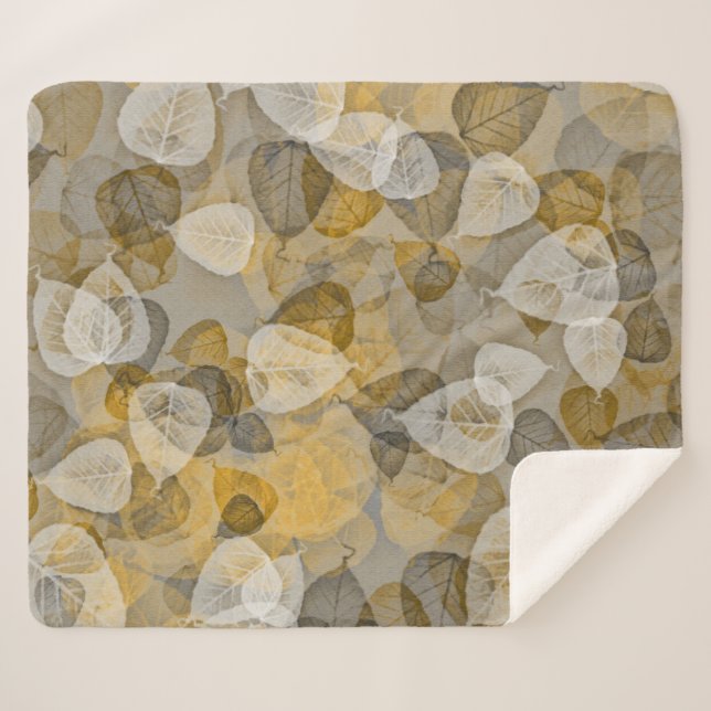 Scattered Fall Leaves in Muted Taupe Brown Yellow Sherpa Blanket (Front (Horizontal))