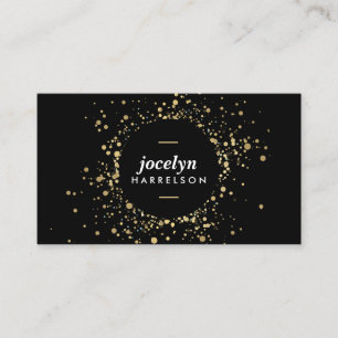 Scattered Faux Gold Confetti Circle on Black Business Card