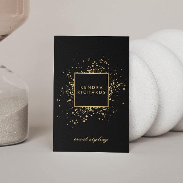 Scattered Faux Gold Confetti on Modern Black Business Card (Creator Uploaded)