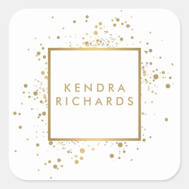 Scattered Faux Gold Confetti on White Square Sticker (Front)