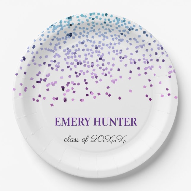 Scattered Glitter Blue and Purple Paper Plate (Front)