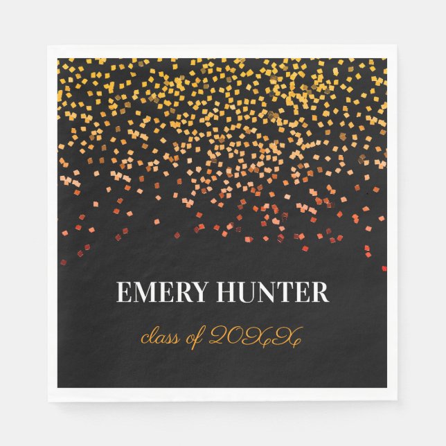 Scattered Glitter Gold and Orange Napkin (Front)