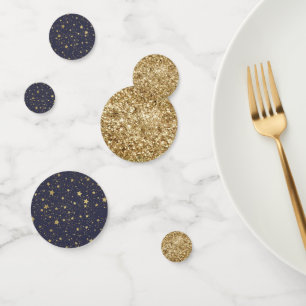 Scattered Gold Navy Blue Stars Confetti