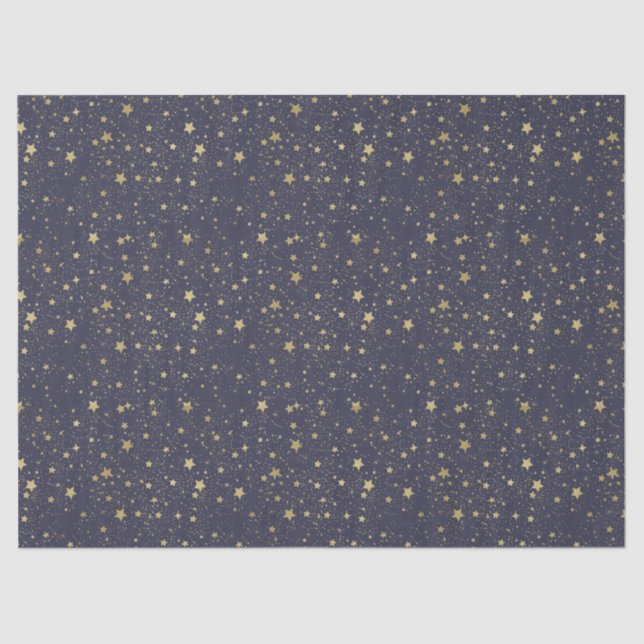 Scattered Gold Navy Blue Stars Tissue Paper (Front)